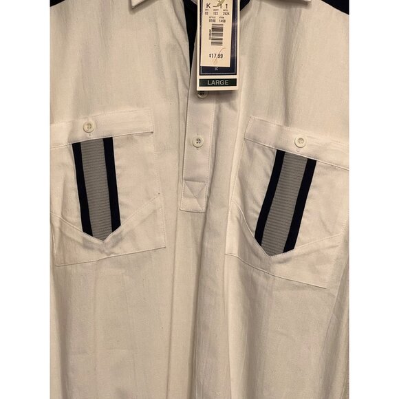 Vintage-Style Envoy Men White & Navy Polo Shirt W/ Front Pockets Large Deadstock - Picture 4 of 14
